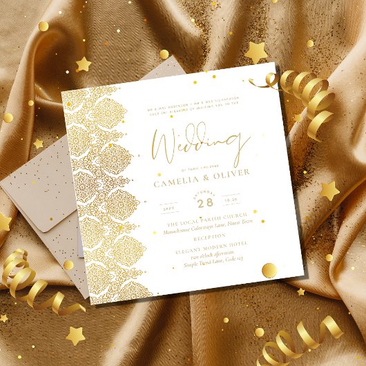 MAGNETIC Or Blanc dentelle Élégant Invitation de m