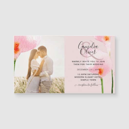 MAGNETIC Pink Calla Lily PHOTO Mariage Invitation (Devant)
