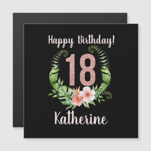 Magnétique 18e anniversaire Parties scintillant rose Carte de