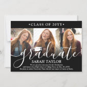 Magnétique 3 Photo Black Graduation Faire-part (Recto)