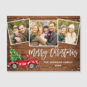 Magnétique 3 PHOTO Noël Camion rouge Salutation Carte magnéti