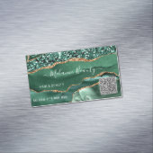 Magnétique Agate Green Gold QR Code Carte de visite (In Situ)