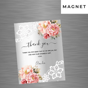 Magnétique Aimant carte de remerciements en dentelle rose arg