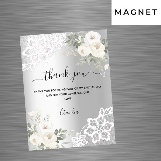 Magnétique Aimant de carte de remerciements en dentelle blanc