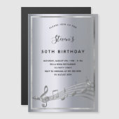 Magnétique Anniversaire argent notes musique invitation aiman (Devant / Derrière)