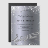 Magnétique Anniversaire argent notes musique invitation aiman (Devant / Derrière)