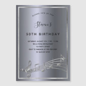 Magnétique Anniversaire noir argent notes musique invitation  (Devant)