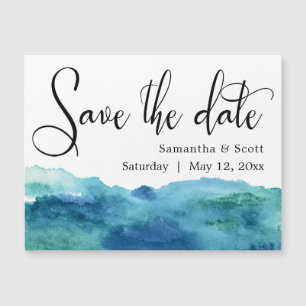 Magnétique Aquarelle bleu et aqua Enregistrer la date Carte m