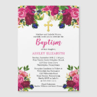 Aquarelle rose magenta Baptême floral Invitation