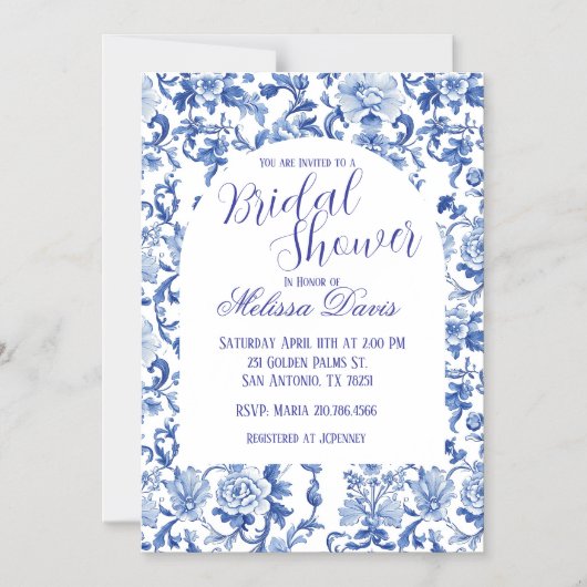 Magnétique Blue & White Chinoiserie Bridal Shower Invitation (Recto)