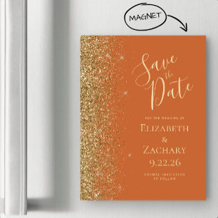 Magnétique Burnt Orange Gold Enregistrer la date Carte magnét