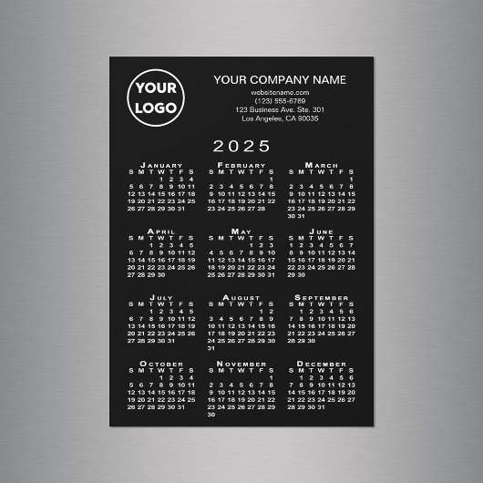 Magnétique Calendrier 2025 - Logo d'entreprise Texte Carte ma