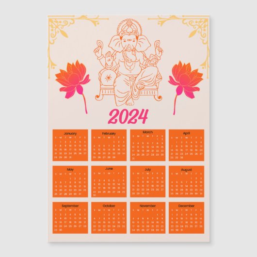 Magnétique Calendrier orange 2024 - Lord Ganpatio Carte magné (Devant)