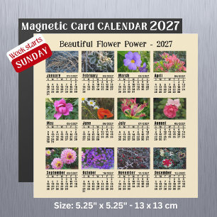 Magnétique Calendrier Photo Fleur 2027 Dimanche Semaine Carte
