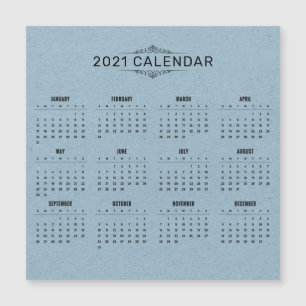 Magnétique Calendrier simple 2021 sur papier bleu   Carte mag