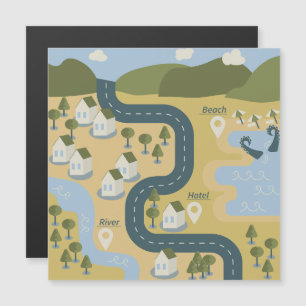Magnétique Caricature élégante paysage carte de voyage