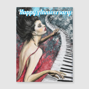 Magnétique Carte d'anniversaire joyeuse - Dame en musique de 