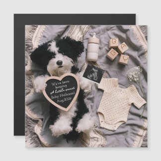 Magnétique Carte d'annonce de grossesse avec peluche de chiot