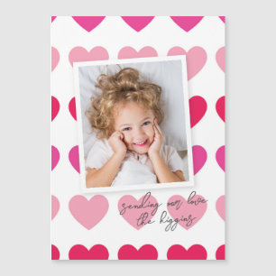 Magnétique Carte de la Saint-Valentin avec photo de cœurs ros