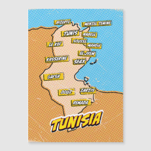 Magnétique Carte de la Tunisie illustrée par Pop Art
