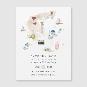 Magnétique Carte de l'aquarelle de la Grèce Mariage de destin