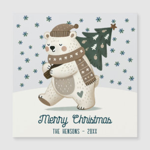 Magnétique Carte de Noël avec ours mignon et sapin de Noël de