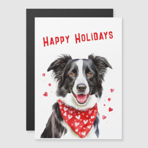 Magnétique Carte de Noël Border Collie avec écharpe rouge à c
