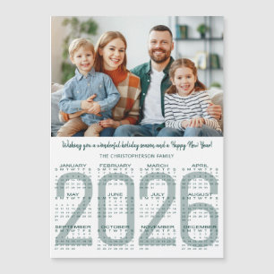 Magnétique Carte de Noël moderne avec calendrier 2026 couleur