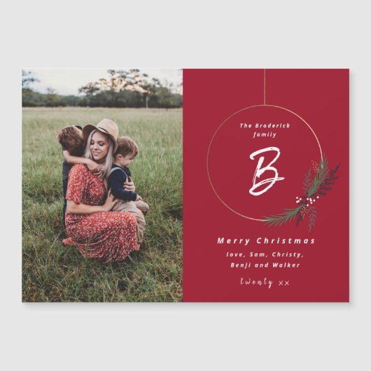 Magnétique Carte de Noël Monogramme Wreath (Devant)