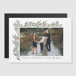 Magnétique Carte de Noël photo blanche de verdure hivernale