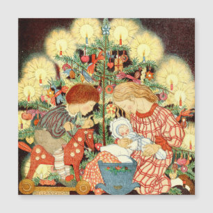 Magnétique Carte de Noël Vintage Enfants de l'arbre de Noël