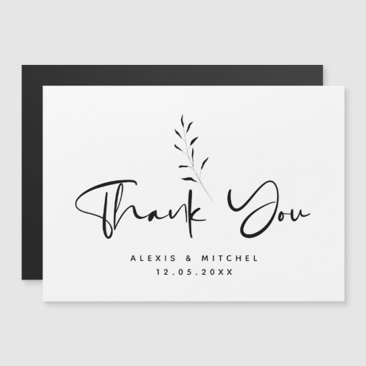 Magnétique Carte de remerciements botanique à script noir min (Devant / Derrière)