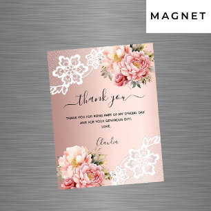 Magnétique carte de remerciements de dentelle rose or