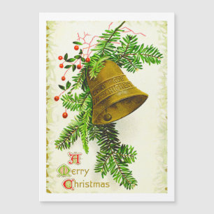 Magnétique Carte de vacances vintage Joyeux Noël Bell