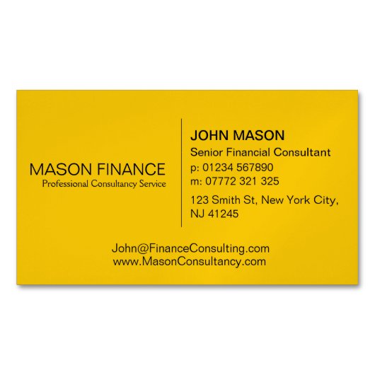 Magnétique Carte de visite professionnelle jaune simple génér (devant)