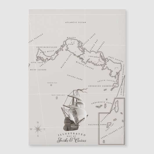 Magnétique Carte des îles Turques et Caïques (Devant)
