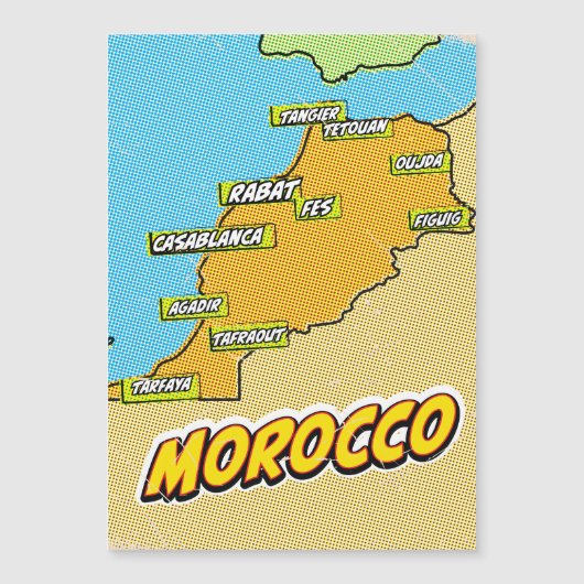 Magnétique Carte du Maroc illustrée par Pop Art (Devant)
