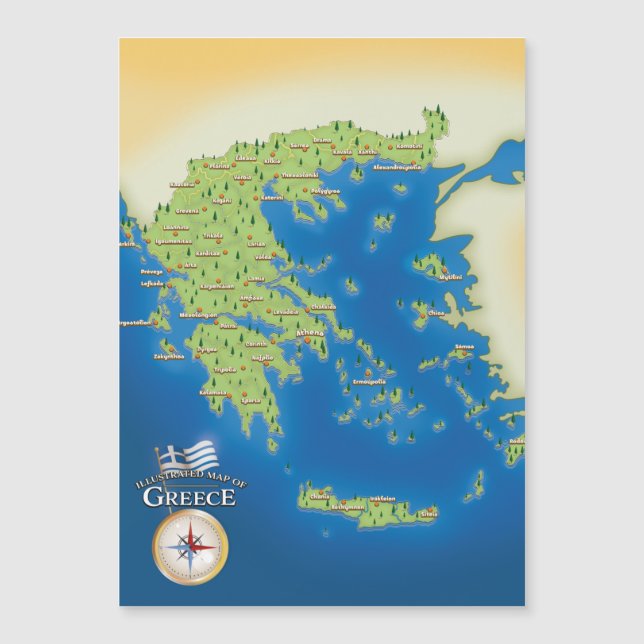 Magnétique Carte illustrée de Grèce. (Devant)