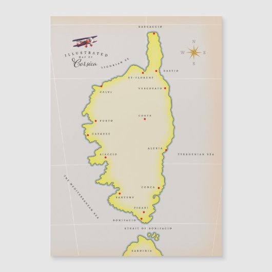 Magnétique carte illustrée de la Corse (Devant)