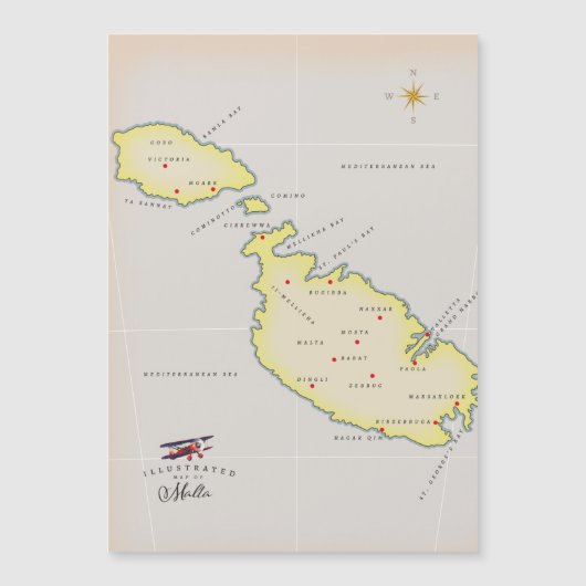 Magnétique Carte illustrée de Malte (Devant)