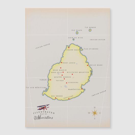 Magnétique Carte illustrée de Maurice (Devant)