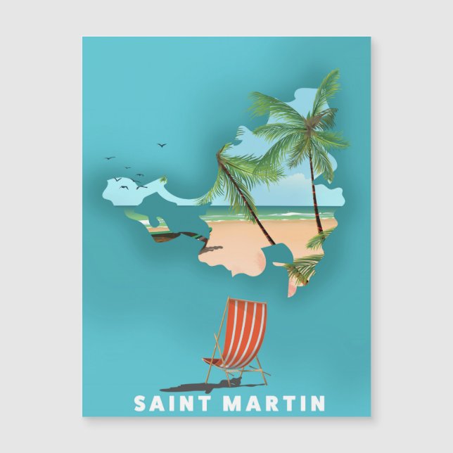 Magnétique Carte illustrée de Saint-Martin. (Devant)