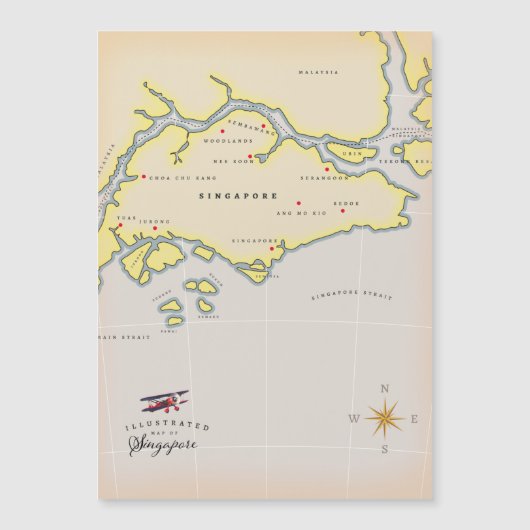 Magnétique Carte illustrée de Singapour (Devant)