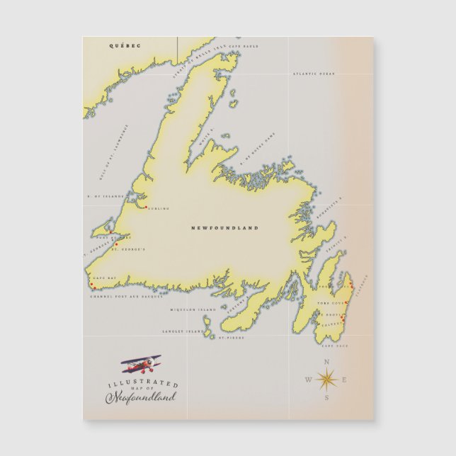 Magnétique Carte illustrée de Terre-Neuve. (Devant)