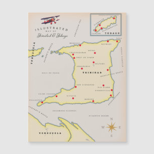 Magnétique Carte illustrée de Trinidad & Tobago