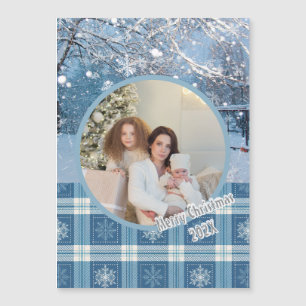 Magnétique Carte Magique de Noël Plaid Hiver Bleu Cosy