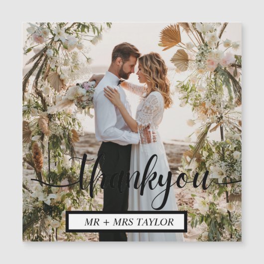 Magnétique Carte Photo Faveur Mariage Merci moderne Script (Devant)