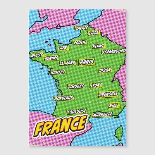 Magnétique Carte Pop Art Illustrated France (Devant)