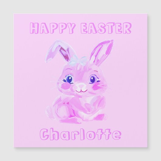 Magnétique Carte Réfrigérateur Nom Rose Bunny Pâques (Devant)