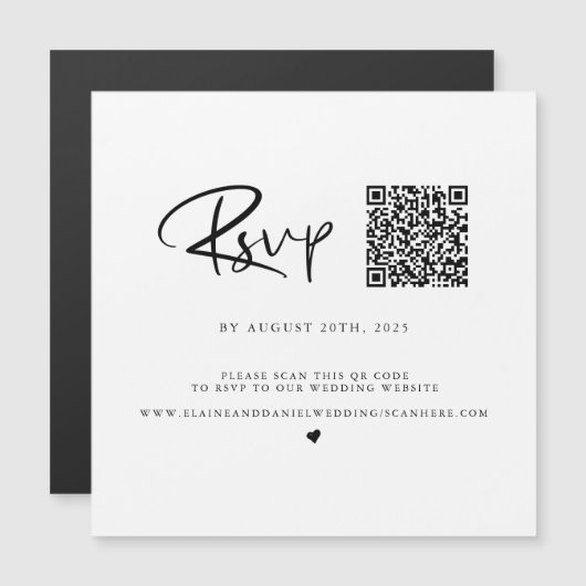 Magnétique Carte RSVP QR Code noir et blanc (Devant / Derrière)